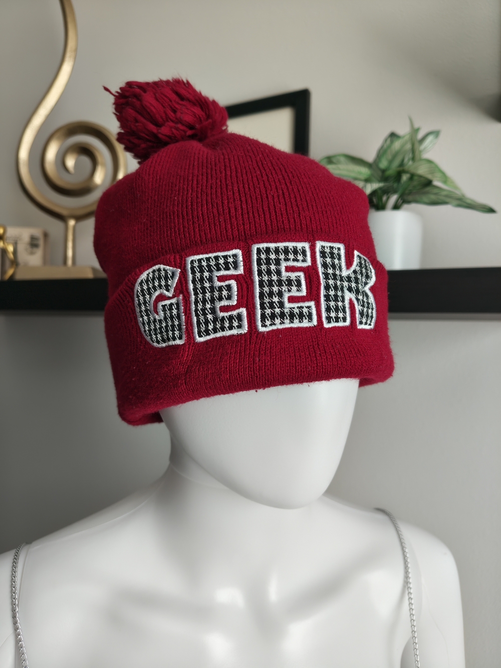 Red 'GEEK' Pom Pom Kids Beanie Hat
